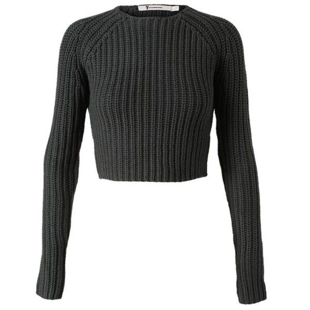 T Alexander Wang Blue Chunky Knit Turtleneck Long Sleeve Cropped Sweater XS